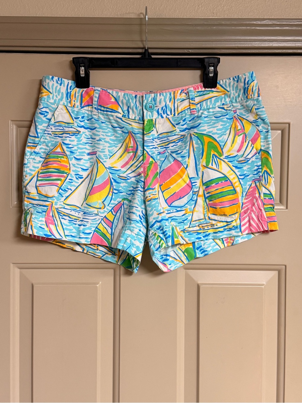 Lilly Pulitzer Sailboat Print Jean Shorts - Blue, Pink, Yellow, Green
